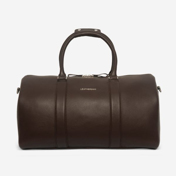 Premium dark brown leather duffel bag with single zipper compartment by LeatherDot Bangladesh